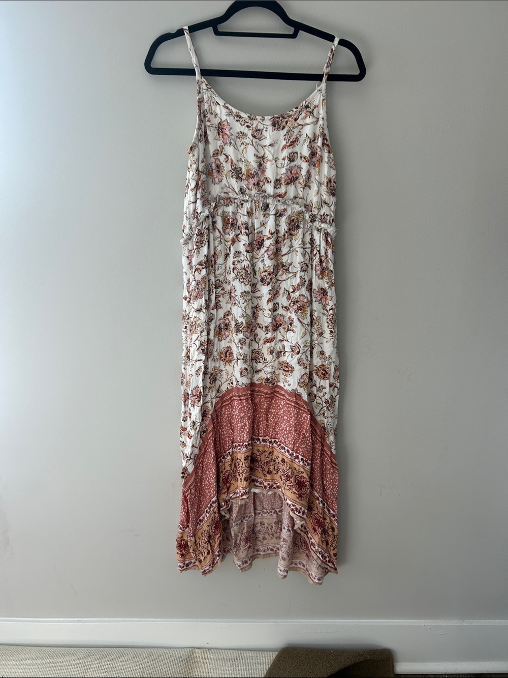 Maurices Cream Floral Maxi Dress with Rust Border